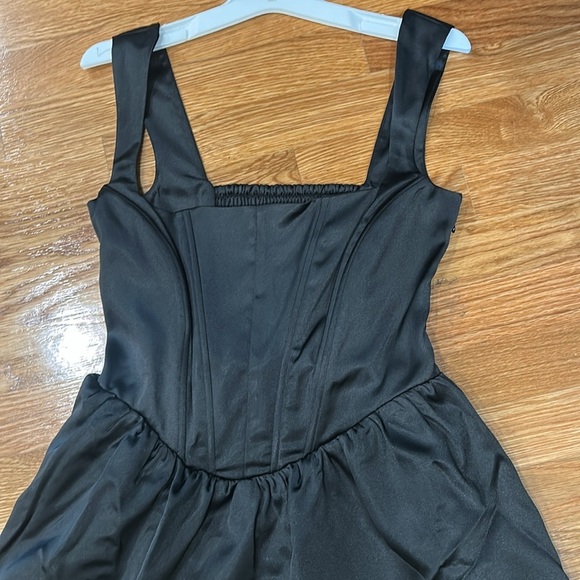 Black satin fit and flare boned bodice mini dress small new with tags - Picture 2 of 7
